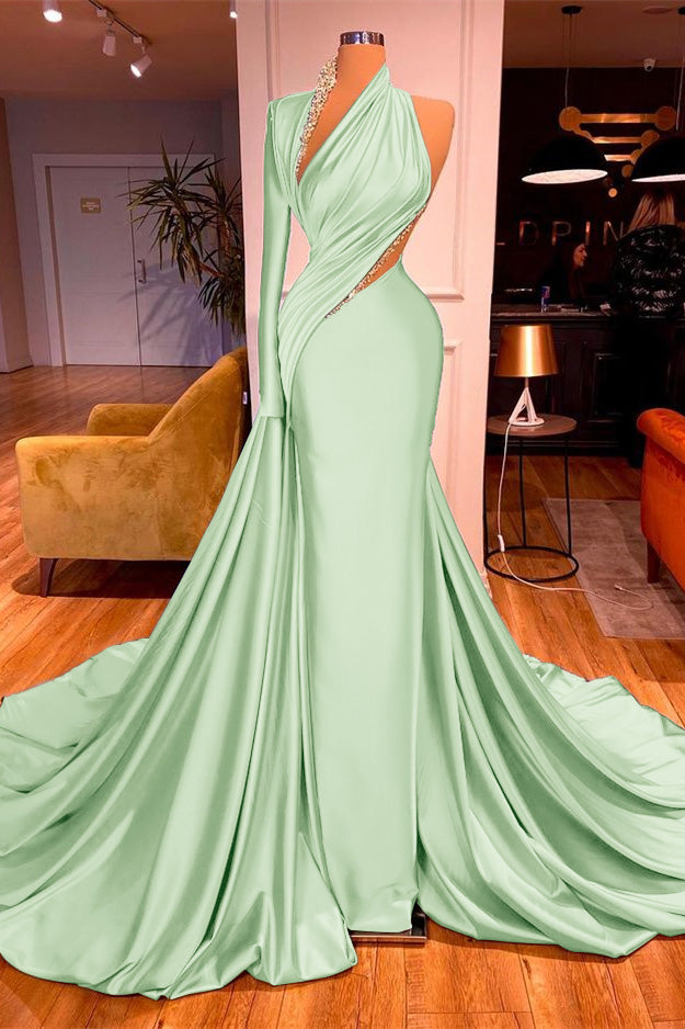 One-Shoulder Long Beadings Evening Dress Mermaid With Long Sleeves