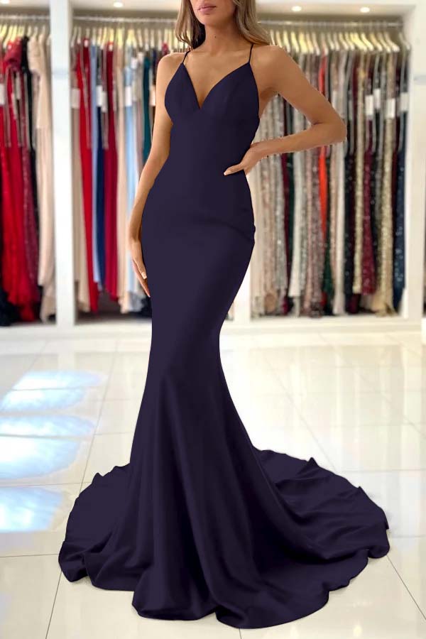 Red Spaghetti Strap Long Mermaid Evening Dress