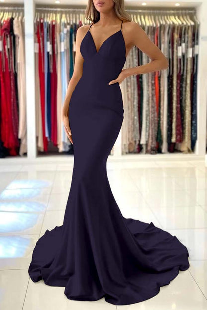 Red Spaghetti Strap Long Mermaid Evening Dress