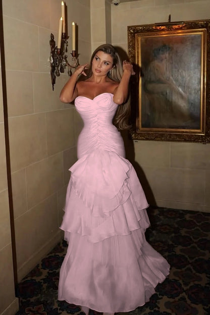 Chic Strapless Sleeveless Sweetheart Prom Dress With Pleated