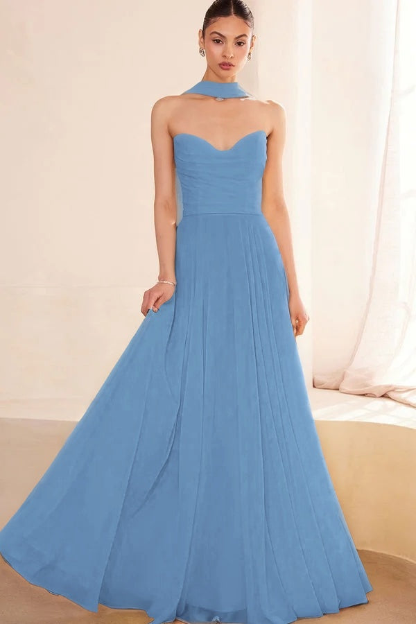 Graceful Yellow Sleeveless Strapless V-Neck Evening Dress With Scarf