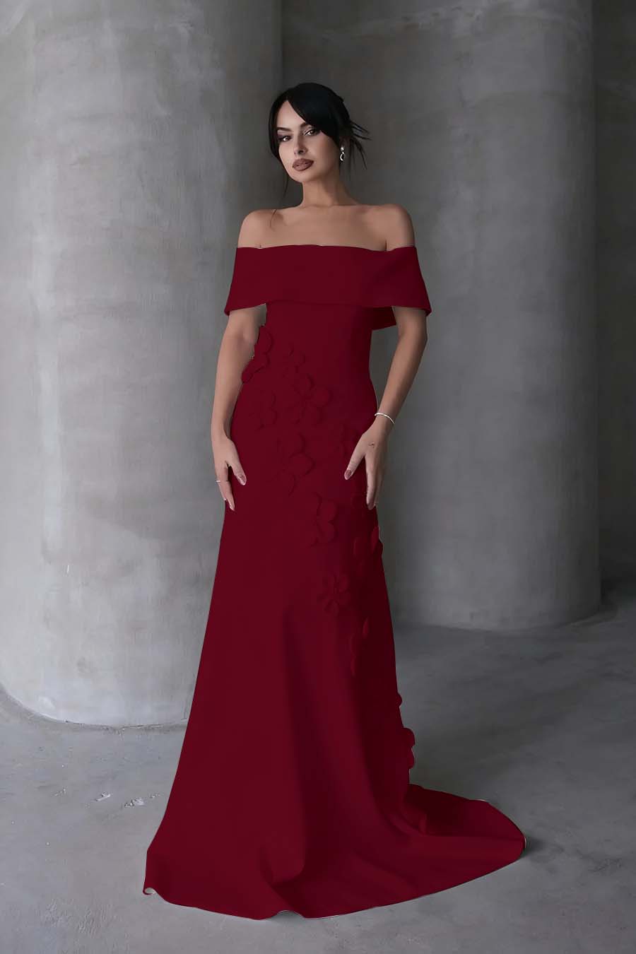 Sleeveless Off-Shoulders Prom Dress With Handmade Flower