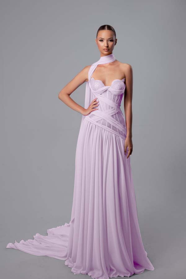 Stunning Fuchsia Chiffon Sleeveless Sweetheart Lace Prom Dress with Scarf