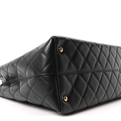 Caviar Quilted Small Shopping Tote Black