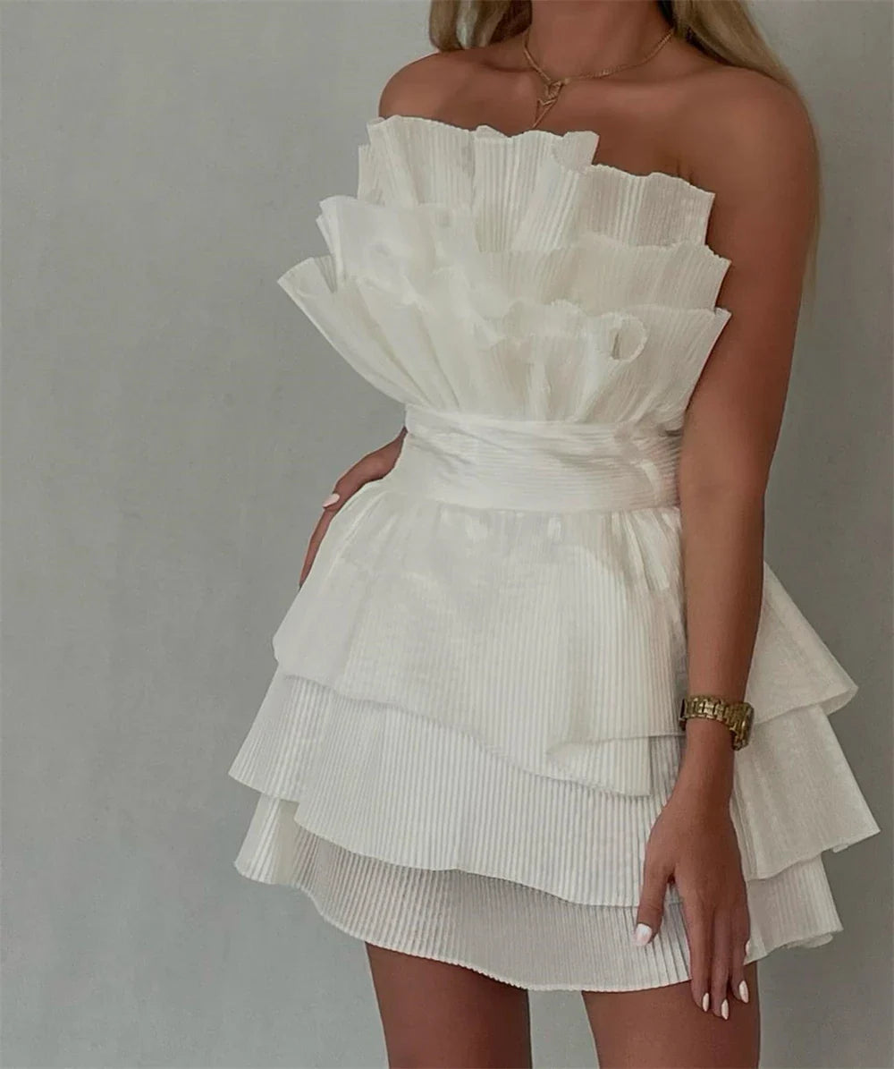 A line Strapless Tiered Short Homecoming Dress Party Gown    fg8078