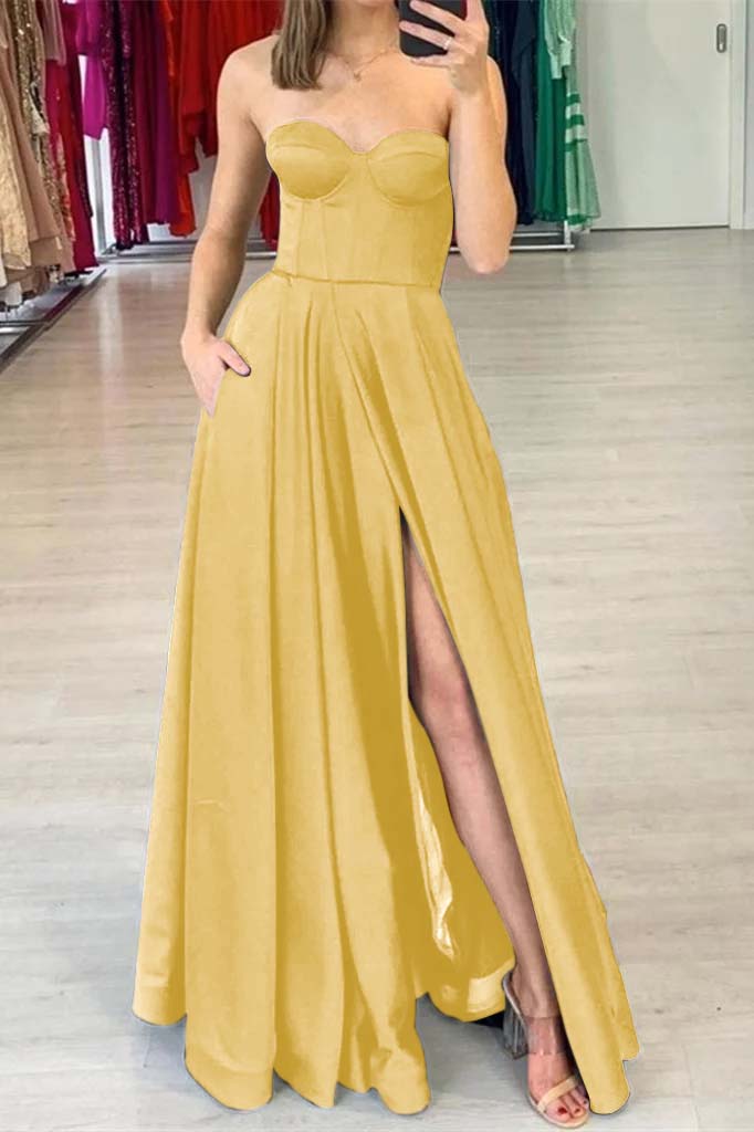 Sweetheart Prom Dress Black Slit With Pockets