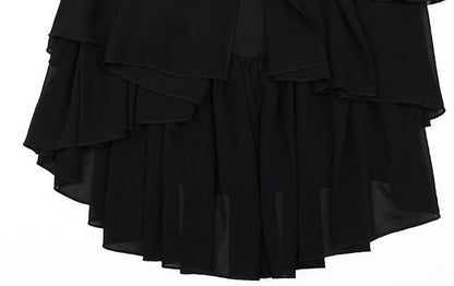 Sexy Black Mermaid Spaghetti Strap Layered Chiffon Formal Gown Evening Dress SH3943