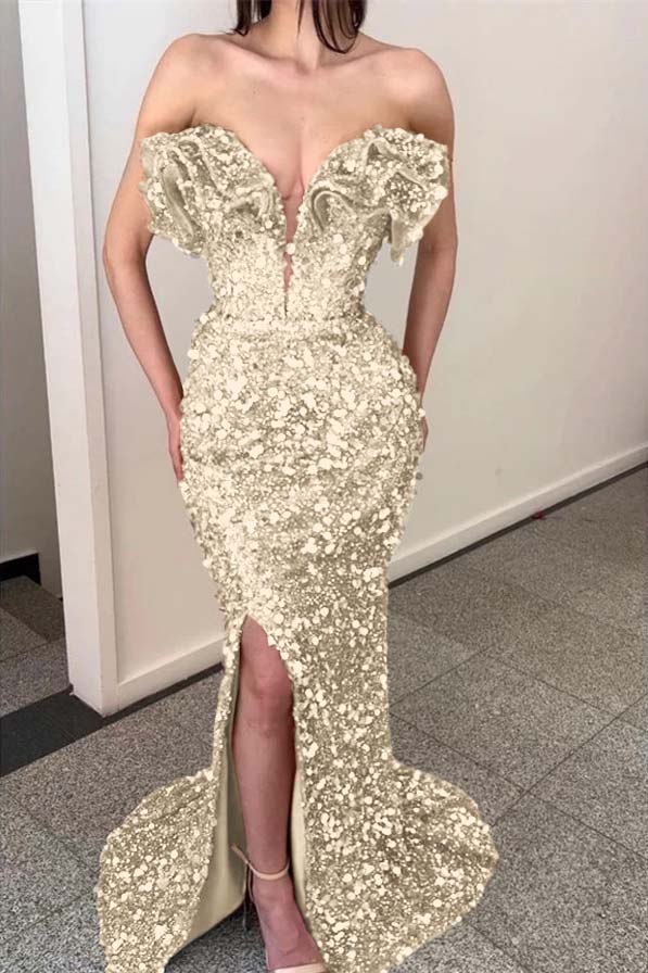 Gold Sequins Mermaid Evening Dress Sleeveless