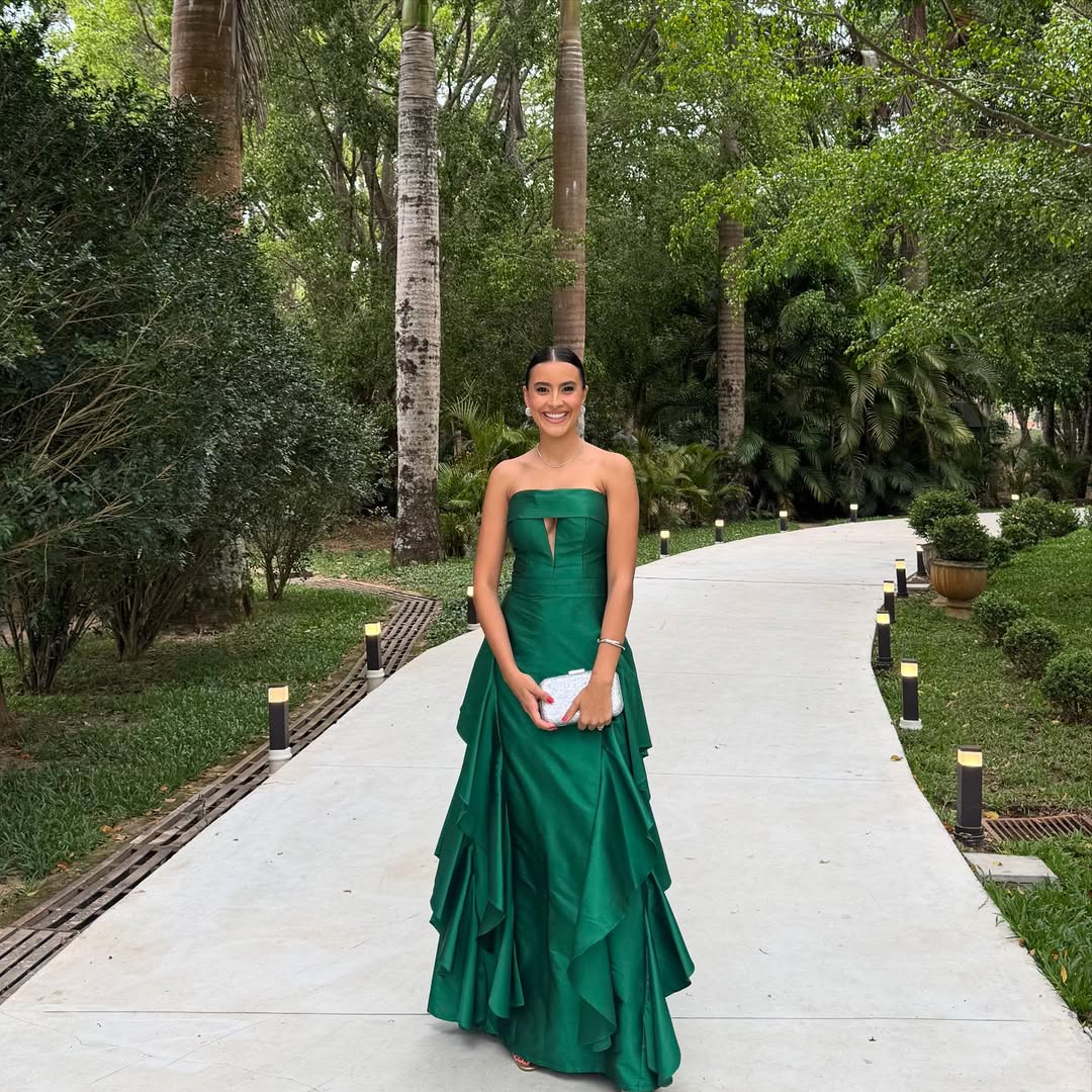 Dark Green Sleeveless Strapless A Line Long Prom Dress With Pleated