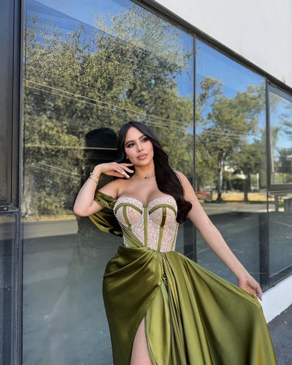 Sleeveless Strapless One-Shoulders Mermaid Beads Prom Dress