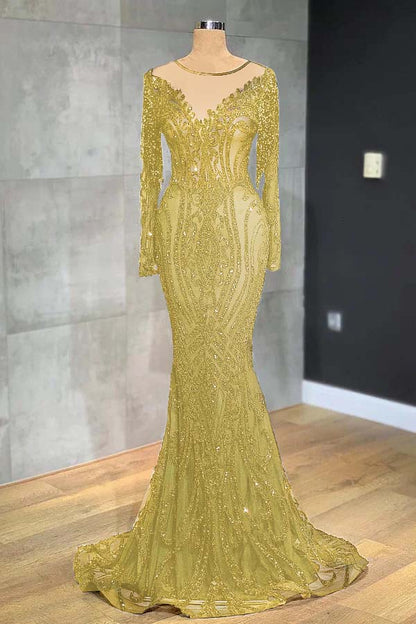 Black Mermaid Evening Dress Long Sleeves With Appliques