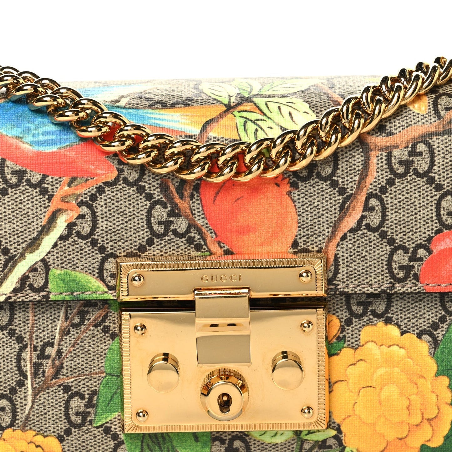 GG Supreme Monogram Tian Small Padlock Shoulder Bag Beige Multicolor New Acero