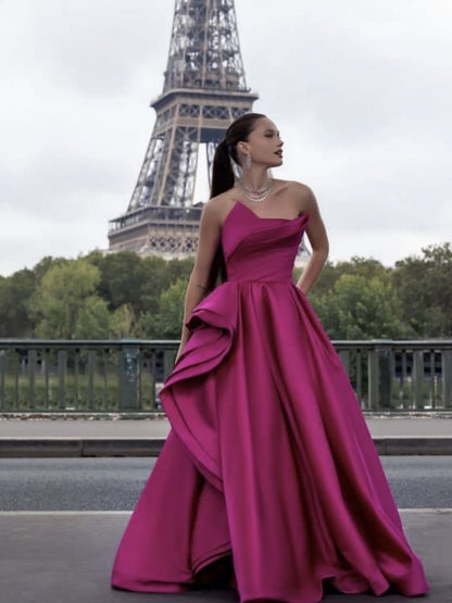 Elegant Sleeveless Square A Line Long Prom Dress With Pleated