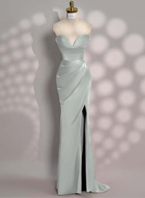 Charming Red Slit Pleated Evening Dress