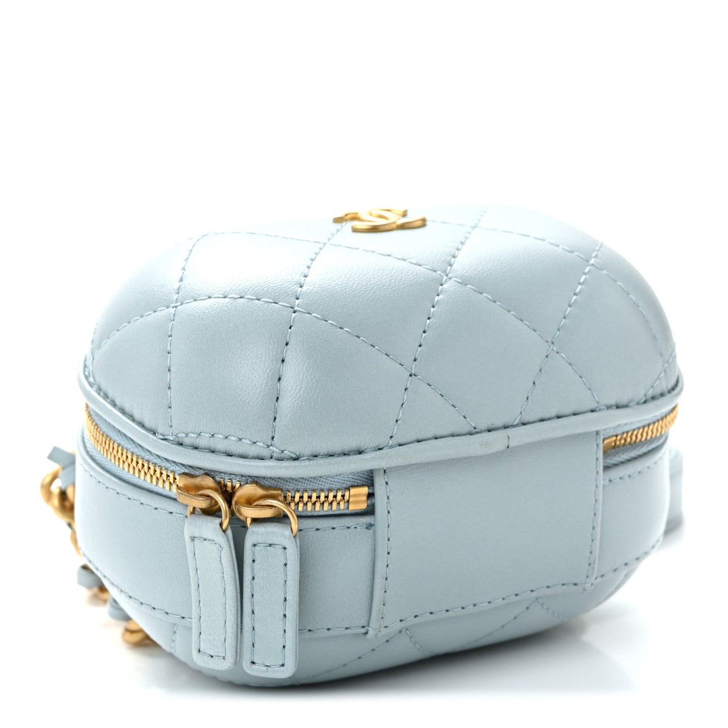 Lambskin Quilted CC Bubble Vanity Case With Chain Light Blue