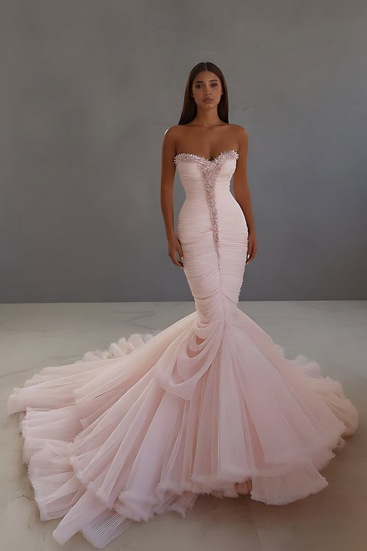 Chic Sleeveless Strapless Mermaid Long Prom Dress