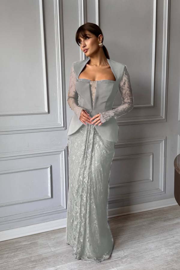 Chic Long Sleeves Strapless Deep V Neck Mermaid Long Prom Dress