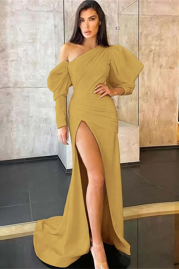 Black Mermaid Evening Dress Long Sleeve With Slit
