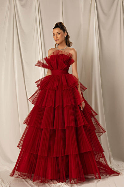 Mermaid Sleeveless Layers Sleeveless Evening Dress Online Strapless Burgundy