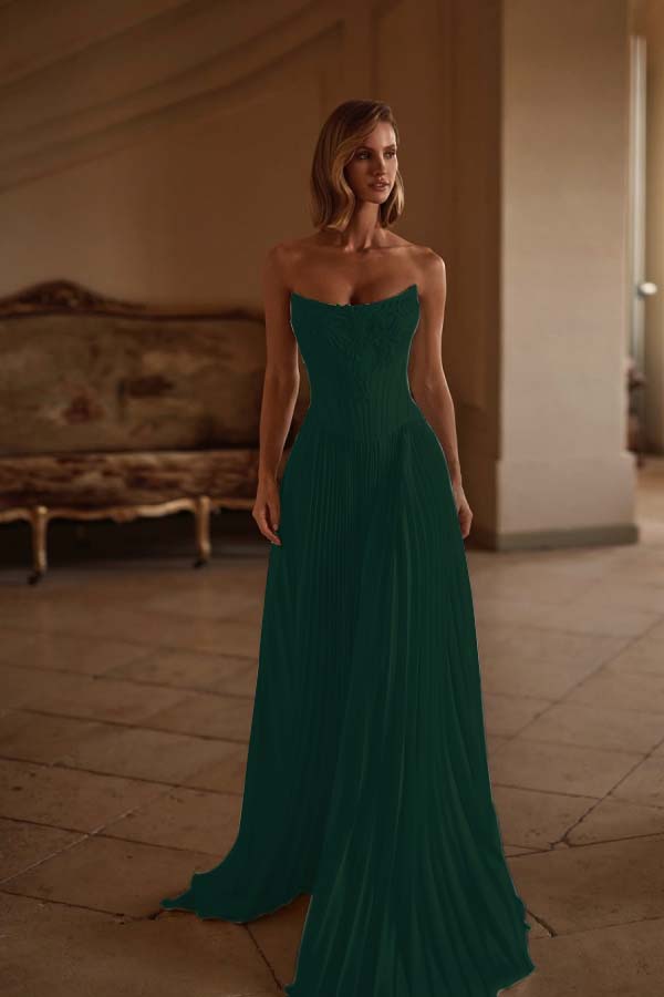 Exquisite White Satin Strapless Sleeveless Long Pleated Prom Dress with Applique