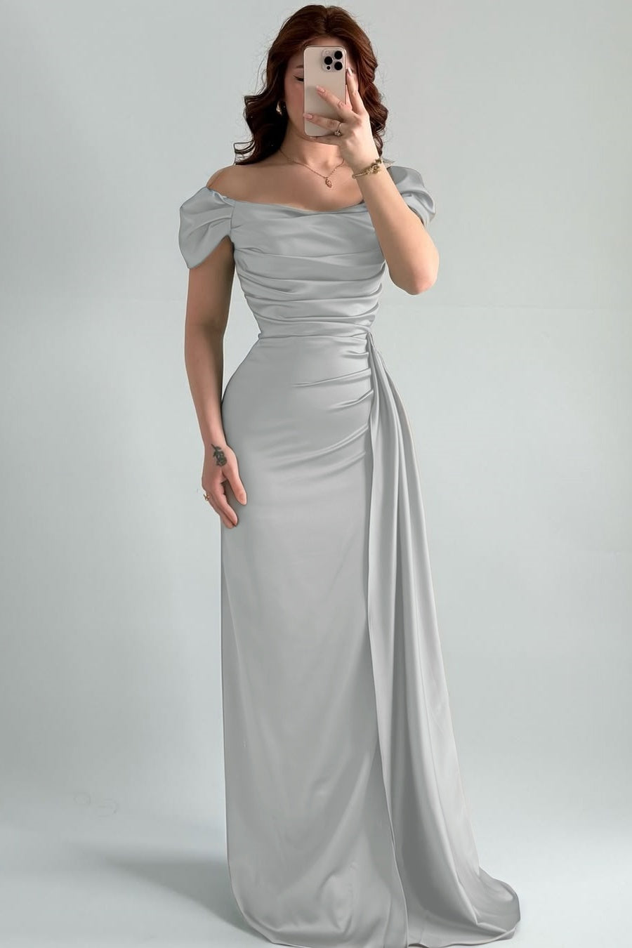 Sleeveless Strapless Off-Shoulders Pleated Prom Dress With Split