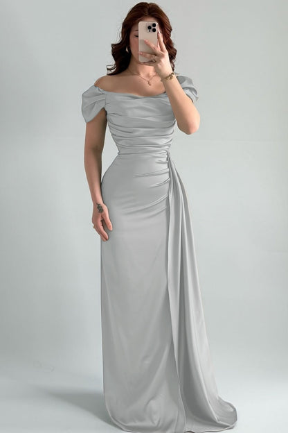 Sleeveless Strapless Off-Shoulders Pleated Prom Dress With Split