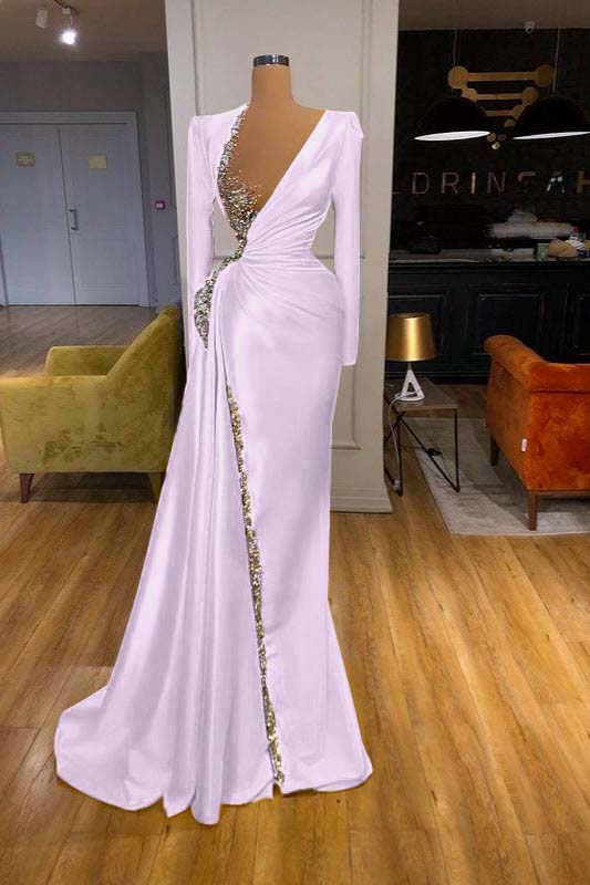Long Sleeves Yellow Prom Dress With Beads Sequins