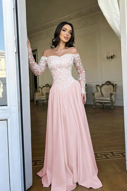 Stunning Red Bateau Neck Long Sleeves Beaded Evening Dress With Pleated