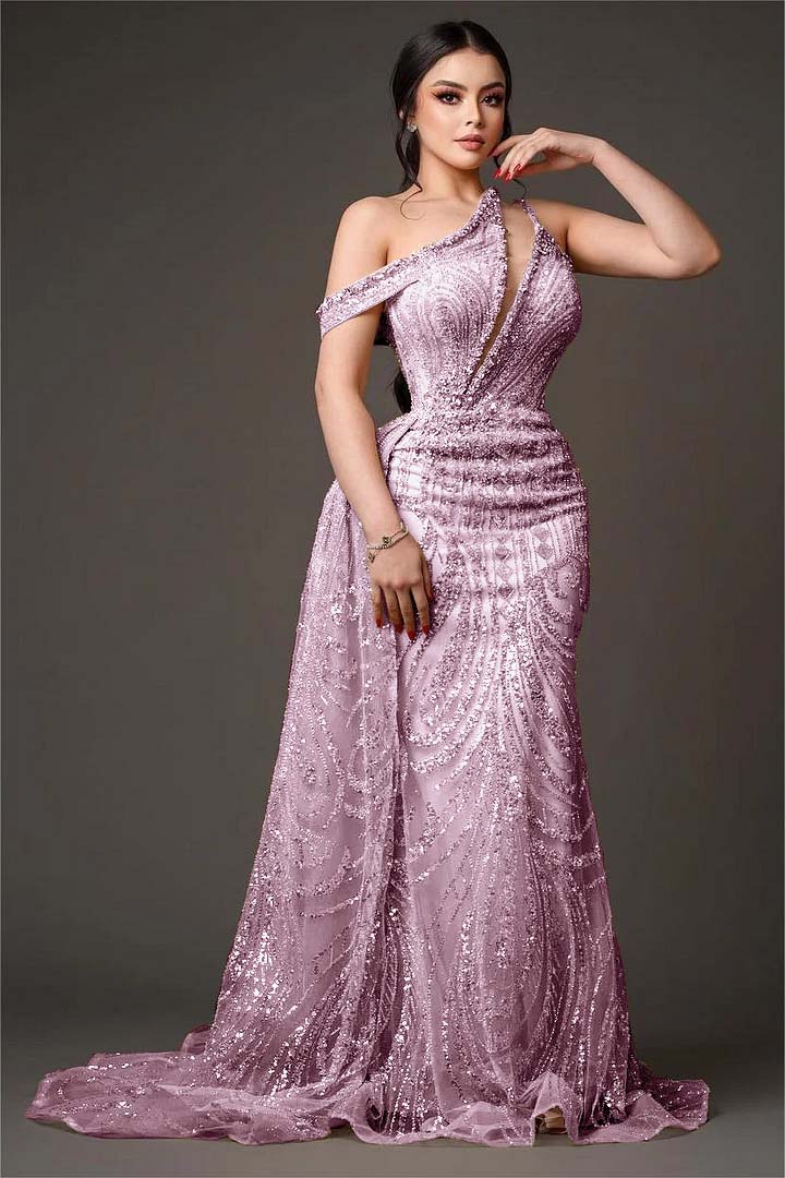 One-Shoulder Sleeveless Beaded Embroidery Mermaid Prom Dress