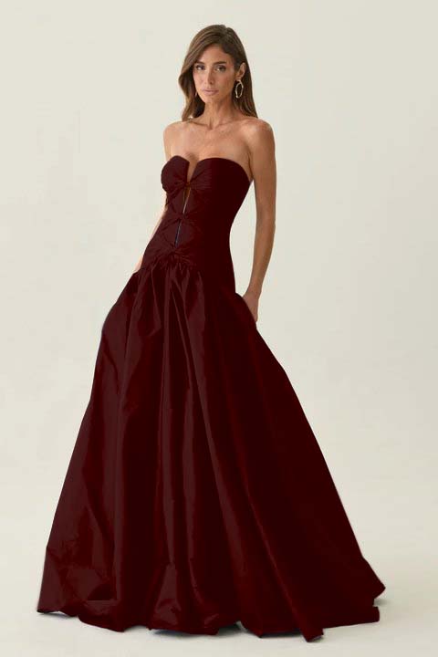 Elegant Dark Navy Sleeveless Strapless Long Evening Dress with Corset