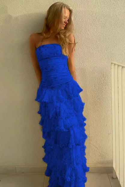 Glamorous Daffodil Sleeveless Strapless Long Evening Dress With Ruffles