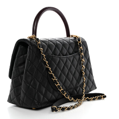 Caviar Lizard Quilted Small Coco Handle Flap Black
