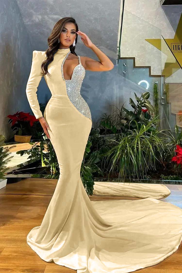 White Sequins Mermaid Prom Dress One Shoulder