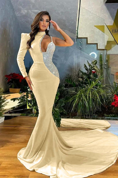 White Sequins Mermaid Prom Dress One Shoulder