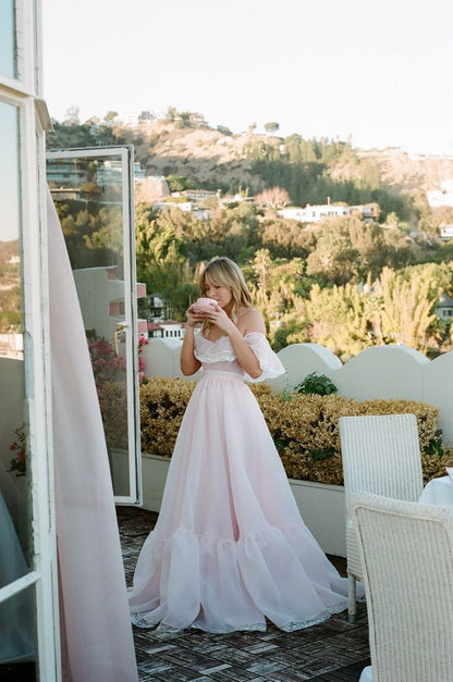 Light Pink Ball Gown Off the Shoulder Lace Organza Date Dress Prom Dress Birthday Dress SH3890