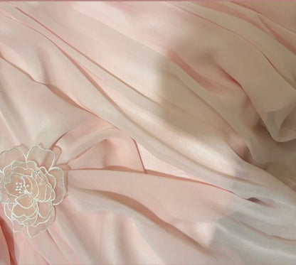 Elegant Pink Off the Shoulder 3D Flower Pleated Chiffon Long Prom Dress SH3932