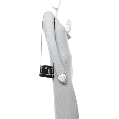 Tweed Quilted Mini Clutch With Chain  Black White