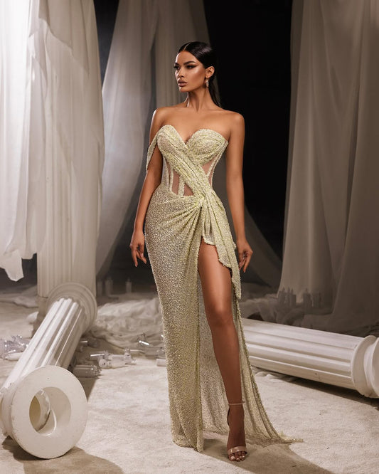 Sleeveless One-Shoulders Straps Mermaid Sweetheart Prom Dress