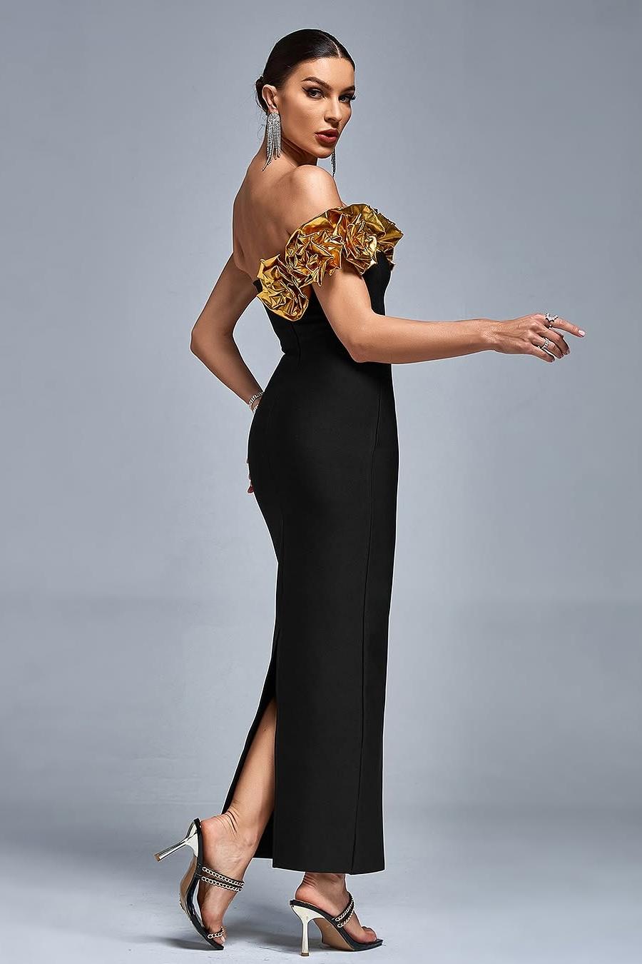 Stunning Black Satin One Shoulder Strapless Mermaid Prom Dress with Ruffles