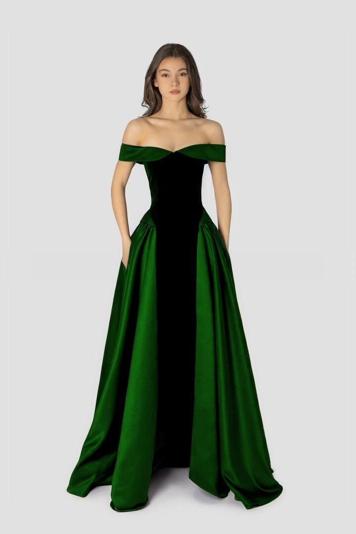 Dreamy Satin Sleeveless Off the Shoulder A-Line Long Evening Dress