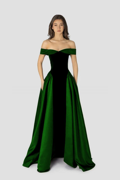 Dreamy Satin Sleeveless Off the Shoulder A-Line Long Evening Dress