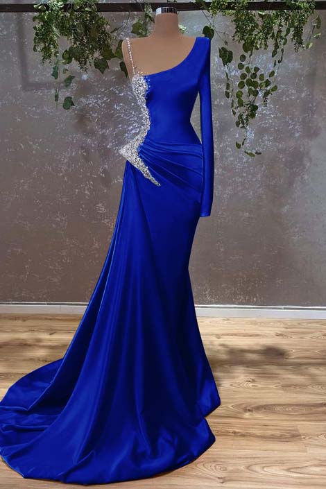 Long Sleeves Mermaid Burnt Orange Prom Dress With Beads
