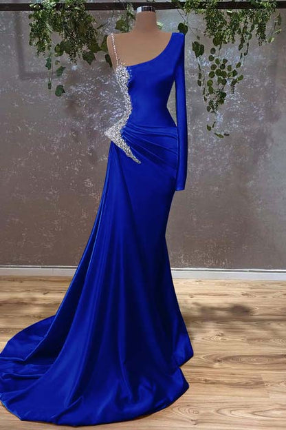 Long Sleeves Mermaid Burnt Orange Prom Dress With Beads