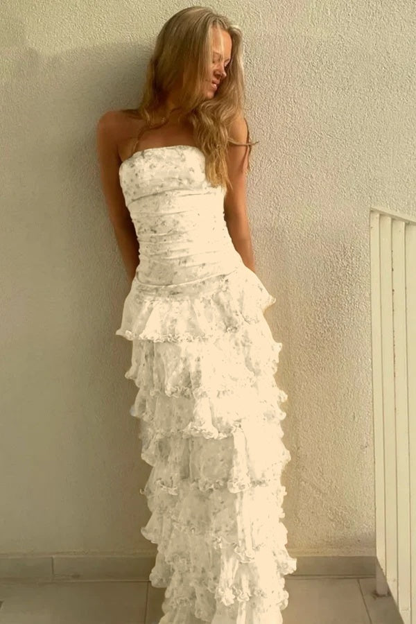 Glamorous Daffodil Sleeveless Strapless Long Evening Dress With Ruffles