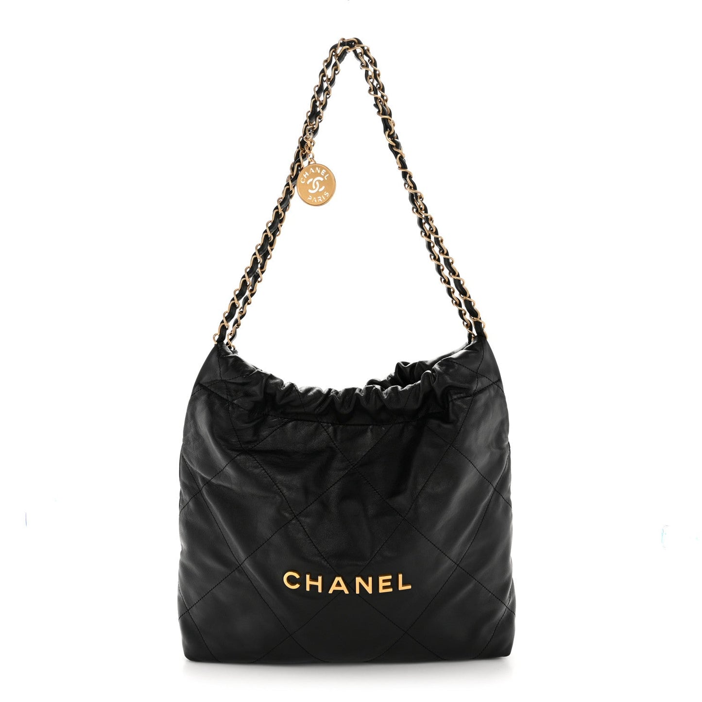 Shiny Calfskin Quilted Small Chanel 22 Black
