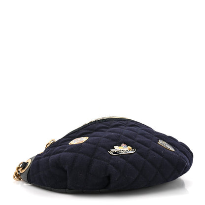 Wool Lambskin Quilted Paris Hamburg Charms Waist Bag Dark Navy