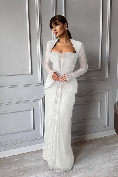 Chic Long Sleeves Strapless Deep V Neck Mermaid Long Prom Dress
