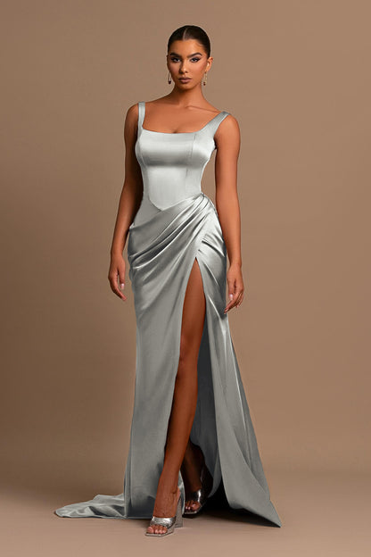 Dusty Rose Spaghetti-Straps Square Neck Mermaid Prom Dress Online
