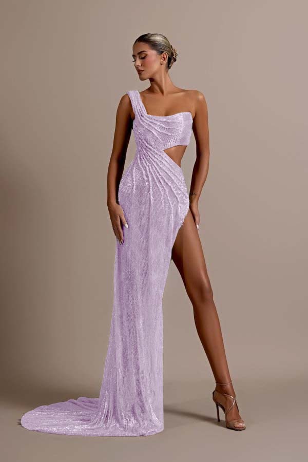 Mint Green One Shoulder Long Prom Dress Sleeveless with Split