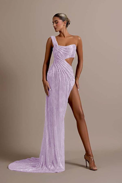 Mint Green One Shoulder Long Prom Dress Sleeveless with Split